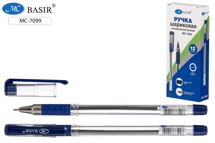 Ручка шариковая. На масл.основе. Прозр.корпус. 0,5 mm. Синяя