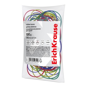 Канцелярские резинки для денег ErichKrause диаметр 40 мм, 60 мм/длина 60 мм, 100 мм, ассорти (в паке