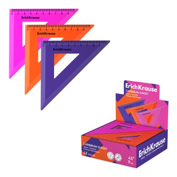 Угольник пластиковый ErichKrause Caribbean Sunset, 45/9см, ассорти (в коробке-дисплее по 42 шт)