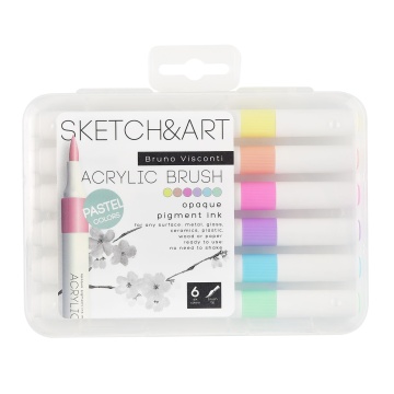 Набор маркеров акриловых 6цв. кистевидн. "Sketch and Art. Пастельные цвета" 1-4мм