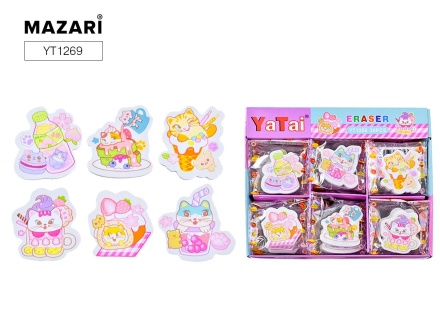 Ластик MAZARI "Cat" 3,8*4,2*0,6см, фигурн., 6 диз.