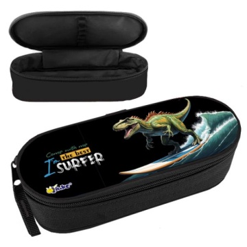 Пенал школьный. Мягкий. 210*85*50 мм. Корпусный, резинки на клапане. ДИНО СЁРФЕР