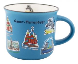 Кружка сувенирная 180 мл  "СПб. Пиктограммы" фарфор, синяя