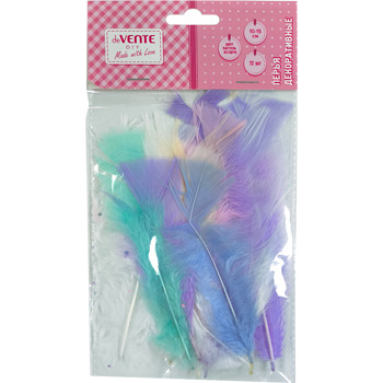 Набор "Перья для декорирования. DIY" 15*20см, 12 шт, индюшиные, пастель, ассорти