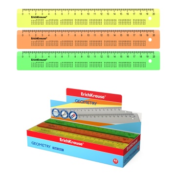 Линейка пластик 20см "Neon" тонированный ассорти (3диз) с таблицей умножения ERICH KRAUSE