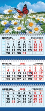Календарь квартальный (большой) на 2027 год "Полевые цветы. Ромашки", 295х730мм