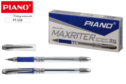 Ручка шариковая на масляной основе "Piano Maxriter" прозрачный корпус, игольчатый наконечник, резиновый держатель. Синяя