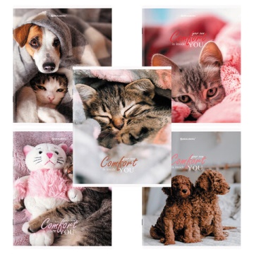 Тетрадь А5, 48 л. Скоба, линия, обложка картон. ПИТОМЦЫ (микс в спайке)