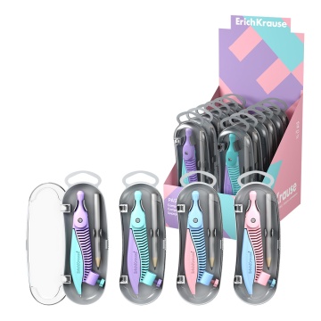 Циркуль пласт. EK "Pastel" 122мм, с карандашом, в пласт. футляре, ассорти