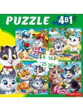Пазлы 4в1 "Забавные котики" 9+16+25+36 эл.