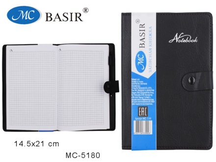 Книжка Записная А5  80л. кожзам "Черная" клетка., на кнопке с ручкой