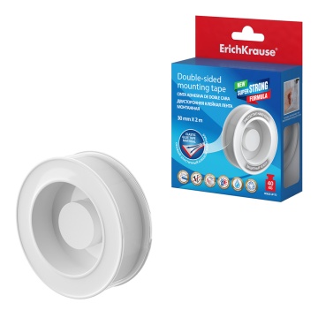Двусторонняя клейкая лента монтажная ErichKrause 1ммх30ммх2м, прозрачный (в коробке по 1 шт.)