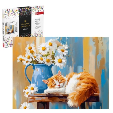 Мозаика алмазная по номерам на холсте 30*40см "Натюрморт с кошкой" с подрамником
