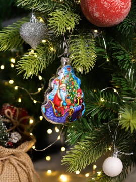 Подвесное украшение 11см Елочка "Добрый Дед Мороз", стекло