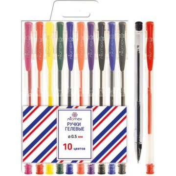 Набор гелевых ручек Attomex 10 цв., 0,5мм, прозрачный корпус