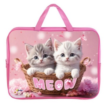 Папка для тетрадей А4 с ручками. Текстиль. КОТИКИ В КОРЗИНЕ 350х265x80мм