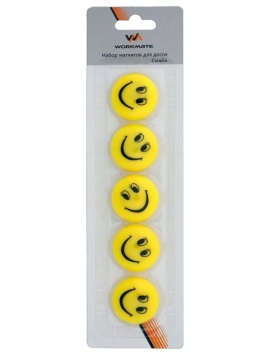 Набор магнитов для магнитных досок Workmate, 30 мм, круглые, "Смайл", 5шт.блистер *