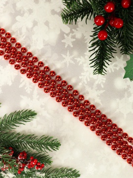 Бусы декоративные  2,8м, пластик, "Яркий праздник" в индивид. упаковке, красные