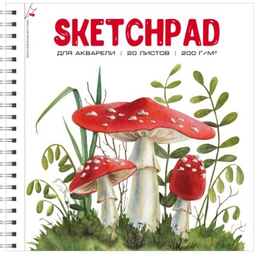 Скетчбук 195*195мм 20л., гребень, 200гр/м2, "Мухомор", жёсткая подложка