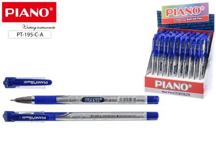 Ручка шариковая: на масляной основе: "Piano Classic", пластиковый корпус с рисунком, резиновый держатель, прозрачный колпачок с цветным клипом, игольчатый наконечник, цвет чернил-синий.,0,5mm.