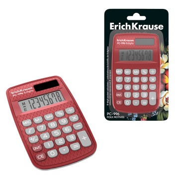 Калькулятор карманный 8-разрядов ErichKrause PC-996 Folk Motives, красный (в блистере по 1 шт.)