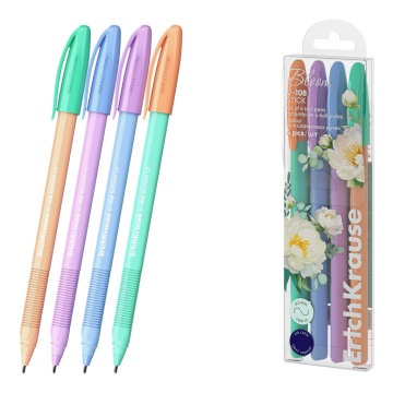 Набор из 4 ручек шариковых ErichKrause U-108 Stick Pastel Bloom 1.0, Ultra Glide Technology, цвет че