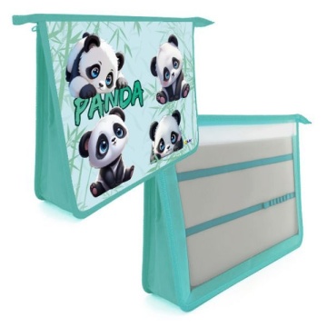 Папка д/труда А4 (340*245*75) 2отд. молния сверху, пластик "Панды малыши"