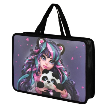 Папка для тетрадей А4 с ручками. Пластик. ДЕВУШКА С ПАНДОЙ. 34х25х9.5 см, 1 отделение, молния.