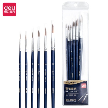 Набор кистей Deli Nuevo  6шт. круглые, синтетика (2, 4, 6, 8, 10, 12) дерев.лакир.ручки