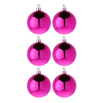 Набор елочных шаров 6 см, 6 шт., фуксия, пластик