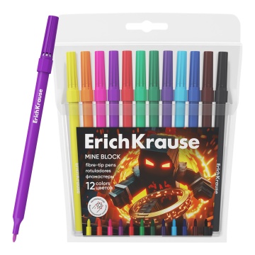 Фломастеры 12цв "Erich Krause. Mine Block", вент.колпачок, блистер