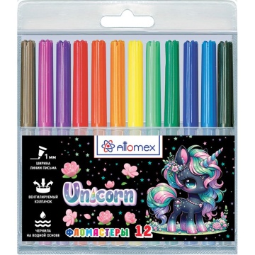 Фломастеры  12цв "Attomex. Unicorn", вентил. колпачок, блистер