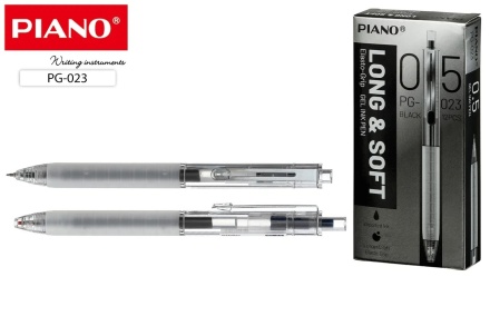 Ручка гелевая автоматич. PIANO LONG&SOFT. Прозр.корпус. Игольч.наконечник, 0,5 мм. Чёрная