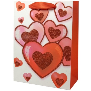 Пакет подар. бумажн. 18*10*24 см, 210 гр/м Сердечки, 4 дизайна