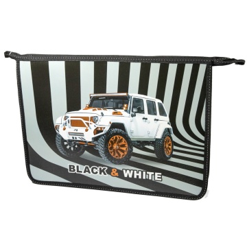 Папка д/труда А4 (335*240*85) 2отд. молния сверху, пластик/ламинат "Бело-черный джип"