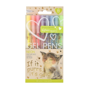 Набор гелевых ручек BV  8 цв. BV "Neon. Милый котик" 0,8мм**