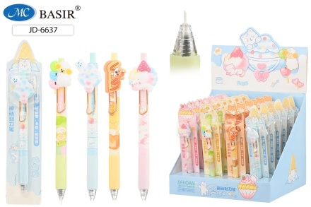 Нож канцелярский детский. Для творчества. Авторучка. Красивый дизайн, резиновый держатель, клип с фигурной насадкой