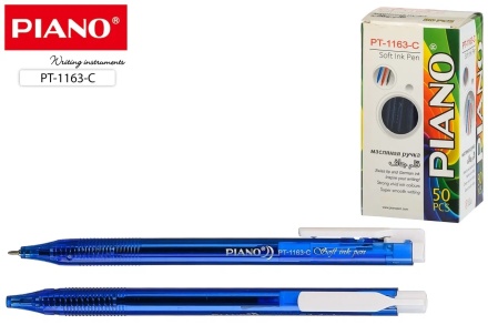 Ручка шариковая автоматич. PIANO. На масляной основе. Трёхгранный цв.корпус, пластик. Игольч.наконечник 0,5 мм. Синяя