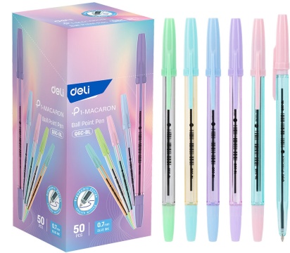 Ручка шар. Deli P1-Macaron синяя, 0,7мм, корпус ассорти