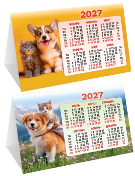 Календарь-домик (складной) на 2027 год "Котёнок и щенок. Милые пушистики" 188х130мм