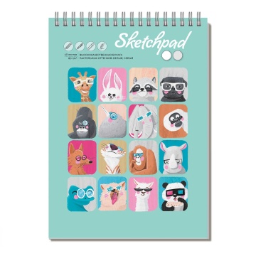 Скетчбук А4  40л., гребень,  80гр/м2 "Мордашки" мат.лам., жестк.подл.