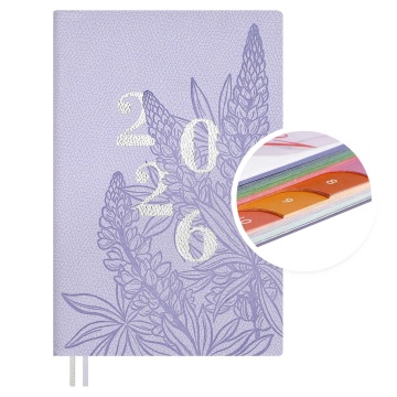 Еженедельник дат. 2026г А6 96л., кожзам., мягк.пер. "Джут сиреневый" тисн.фольгой, вырубка, ляссе