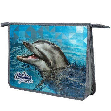 Папка д/труда А4 (335*240*85) 2отд. молния сверху, пластик/ламинат "Дельфинарий"