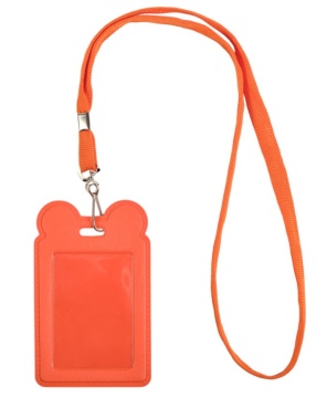 Бейдж 70*107мм вертик., с ушками, лента с карабином, оранжевый