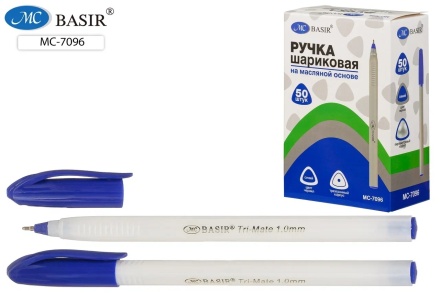 Шариковая ручка с чернилами на масляной основе: белый перламутровый корпус, форма корпуса треугольная, синий колпачок; 1 mm, цвет чернил синий.