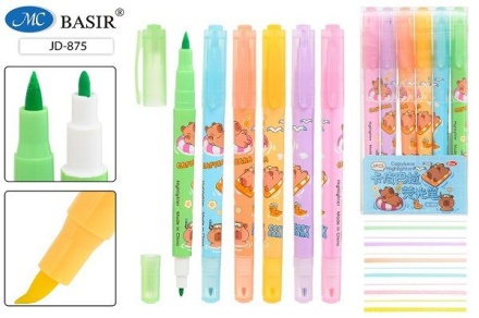 Набор текстовыделителей Basir "Капибара" 6 цв., двусторон.