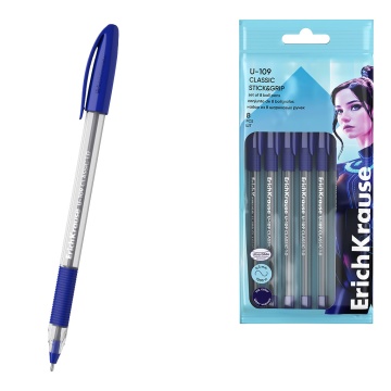 Набор из 8 ручек шариковых ErichKrause U-109 Stick&Grip Classic 1.0, Ultra Glide Technology, цвет че
