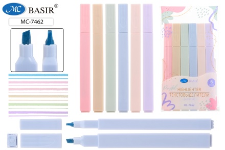 Текстмаркеры "PASTEL". На водной основе, быстросохнущие. Набор 6 цв. Скошенный наконечник 3 mm