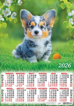 Календарь листовой 420*594мм, А2 Корги, на 2026 год