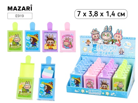 Ластик фигурный ЗУБАСТИК (Лабубу) 7*3.8*1.4 см, 4 цвета ассорти